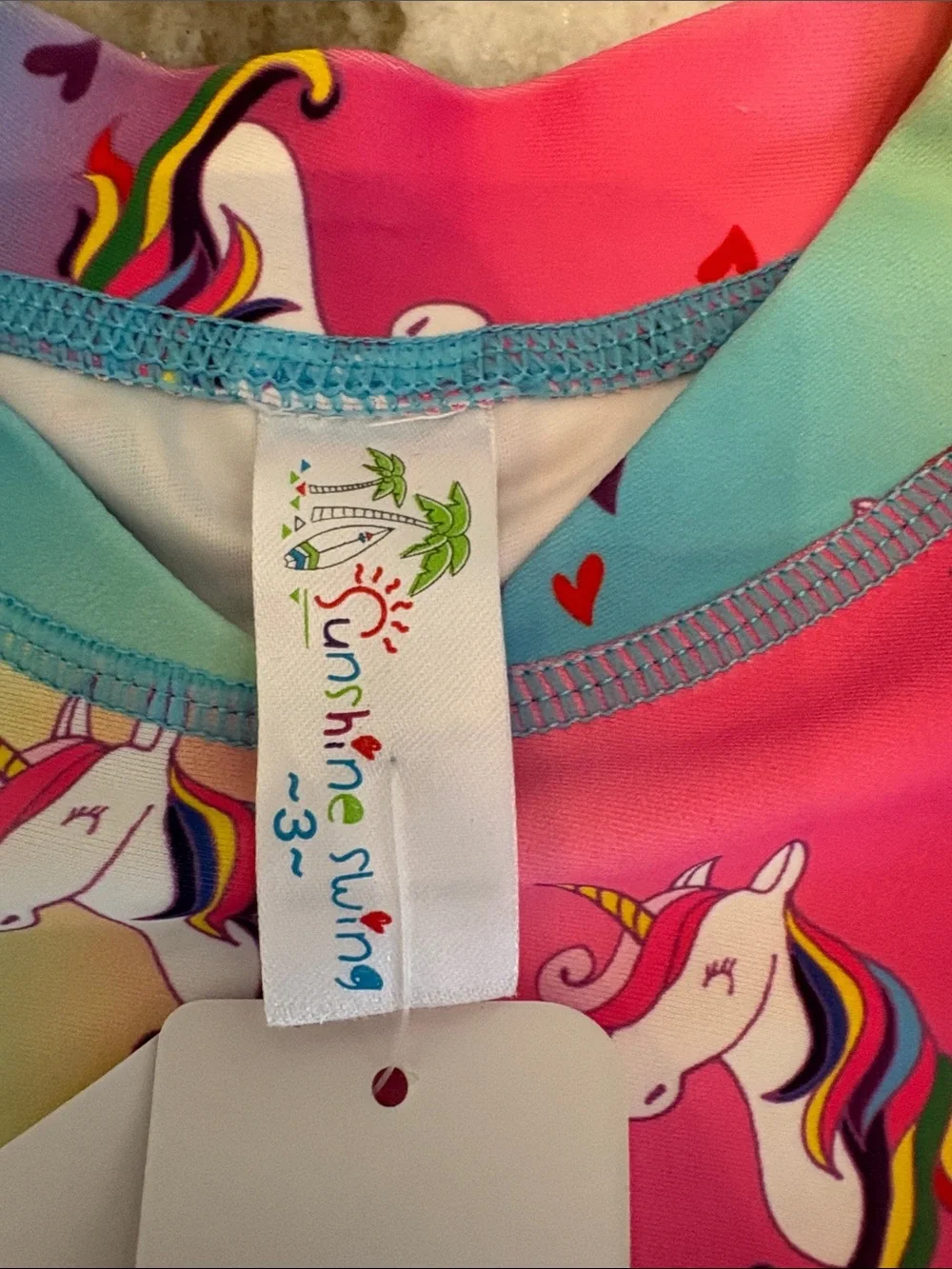Kids Unicorn Rainbow Rash Guard Swim Set - Pink/Blue